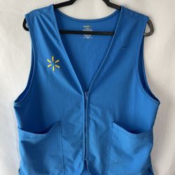 Walmart Vest Adult Medium Blue Employee Uniform Unisex Full Zip Sleeveless Logo