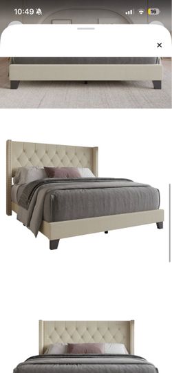 Beige full size bed frame