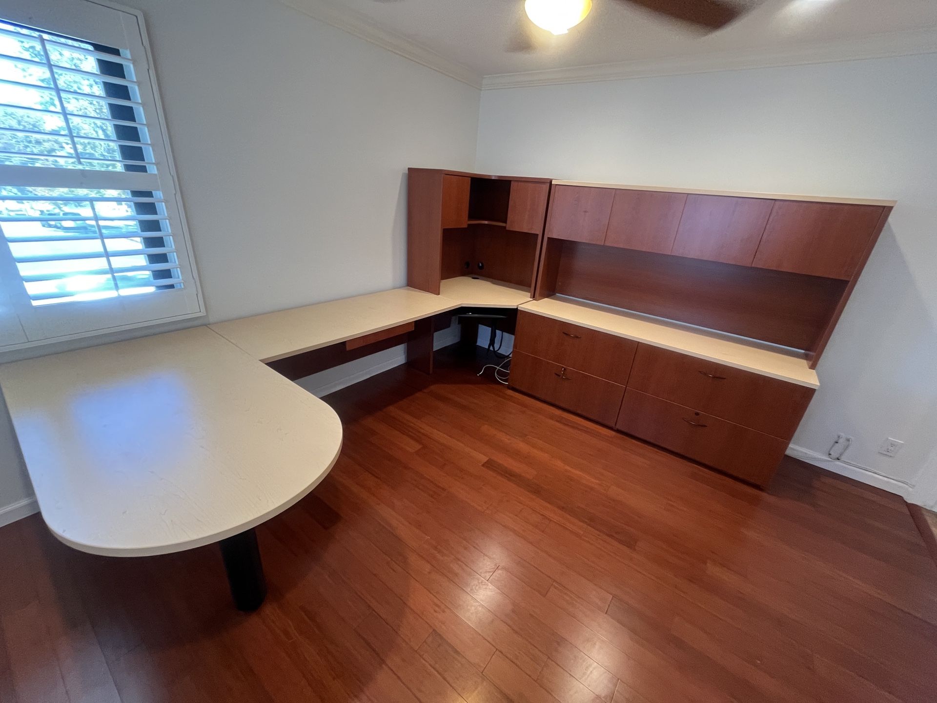 L-Shaped Executive Office Desk with Hutch & Filing Cabinets – Must Go!Today!