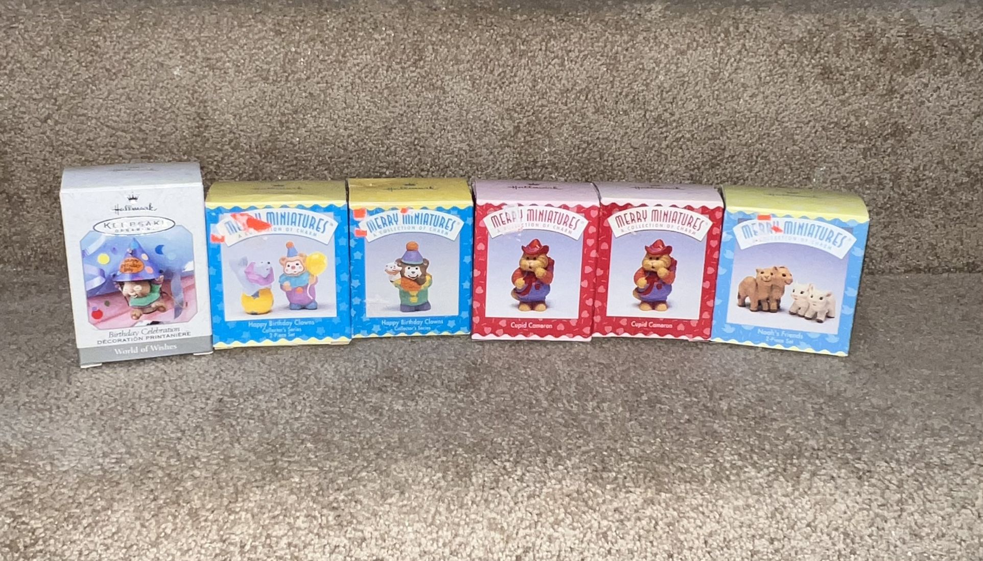Hallmark merry miniatures Lot of 6 Birthday clowns  Noah’s Ark camel Cupid