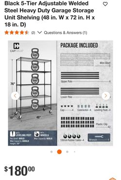 Caphaus 5-Tier Heavy Duty Steel Garage Shelving Unit brand new 150 vs 180