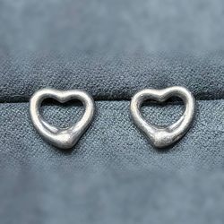Tiffany & Co Open Heart Elsa Peretti Stud Earrings Sterling Silver