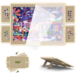 Jigsaw Puzzle Board 1500 Pieces, 2-in-1 Tilting and Rotating Puzzle Board with Drawers and Cover, Wooden Portable Puzzle Board for Adults, Board Game 