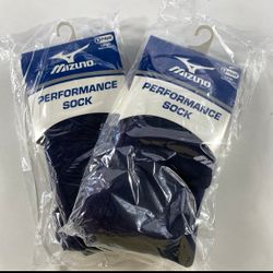 Mizuno Performance Sock Over the Calf Baseball Softball 2 Pairs Size Large Navy