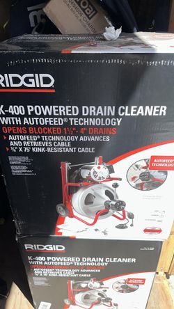 RIDGID-K-400-AutoFeed-Drain-Cleaning-Snake-Auger-120-Volt-Drum-Machine-and-C-32IW-3-8-in-x-75-ft-Cable-Tool-Set-Gloves-a