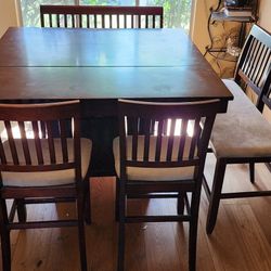 Solid Wood Dining Room Table Two Benches And Two Chairs 