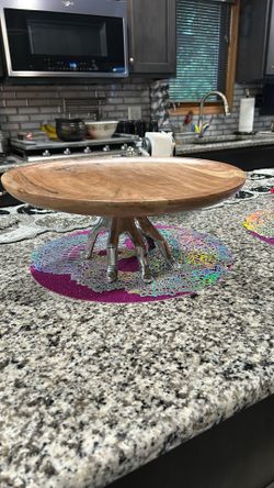 Halloween Lazy Susan. Beautiful Wood And Chrome Hand. Perfect Condition 