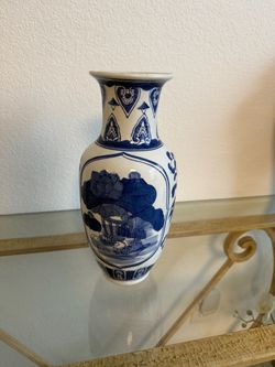 Blue and White Ceramic Floral Vase