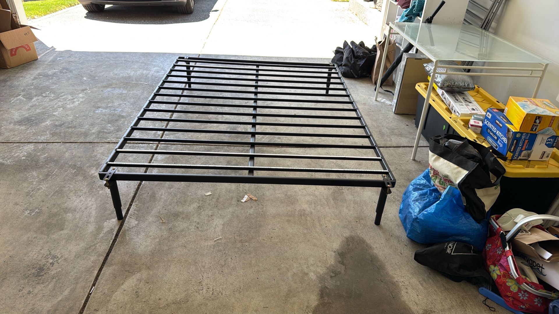 Queen Metal Bed Frame And Glass Top Table