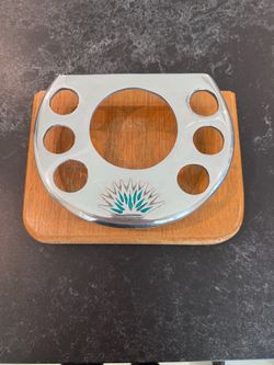 Pewter & Wood Serving Flight Caddy – Agave Inlay Bottle Holder / Shot Stand