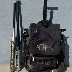 Boombah Superpack Rolling Bat Bag w/ Two Softball Bats