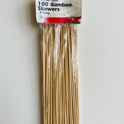 100 Bamboo Skewers. Fox Run Craftsmen. 9” long. Brand new. Still sealed in original packaging. Perfect for shish kebabs, chocolate fountains, seafood,