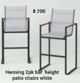 Brand New Henning 2pkt Height Patio White Chair