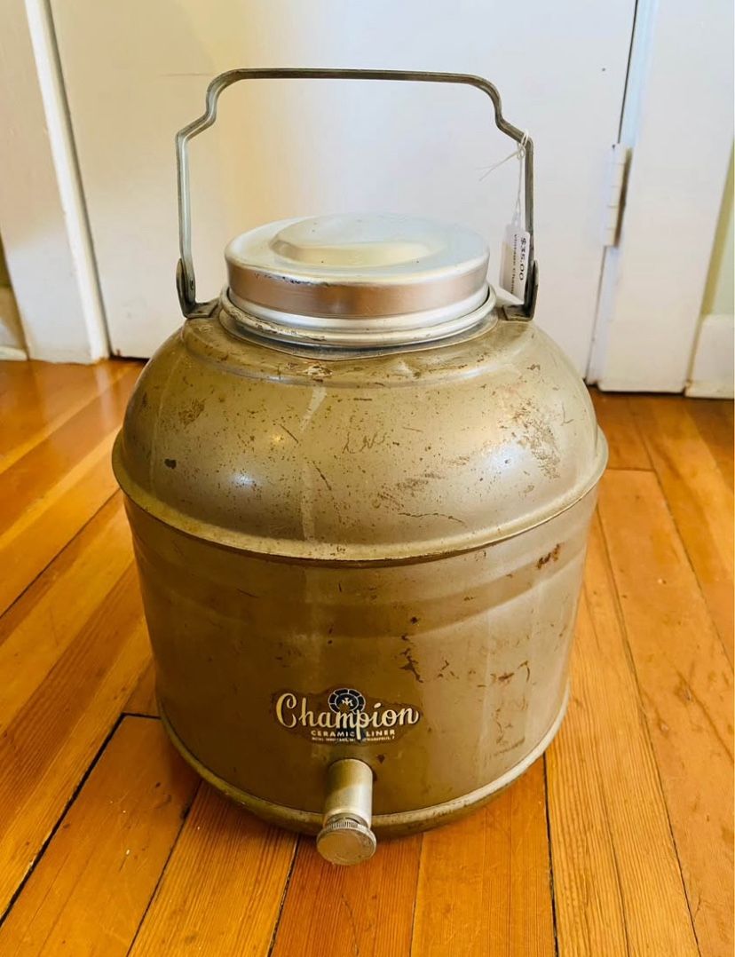 Vintage Champion water metal jug cooler cabin, core camp, core home decor