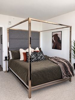 Soft gold king size canopy bed and nectar king mattress