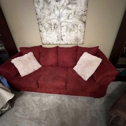 Red Microfiber Comfy Couch, No Stains