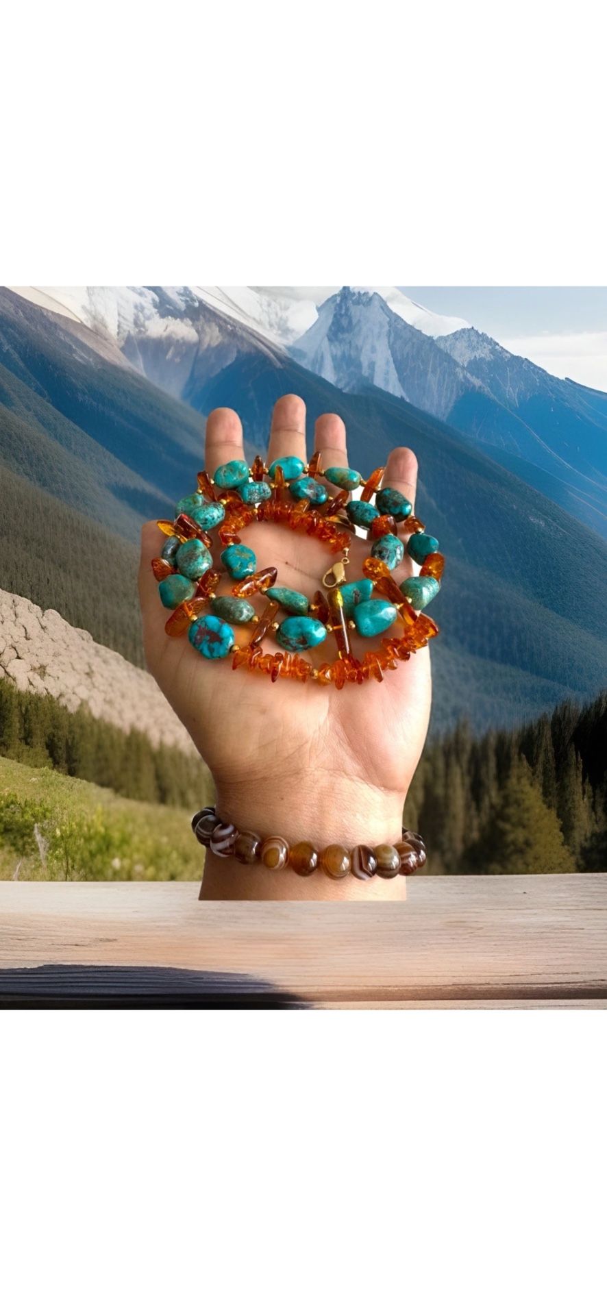 Vintage & gorgeous Southwestern Turquoise & Baltic Amber Necklace 26”in & 70grams