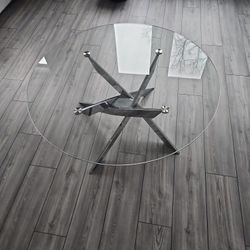 Round glass and stainless steel coffee table 39.5in