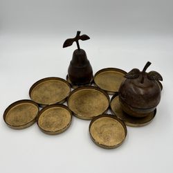 Gold Tray And Two Fruit Candle Holders