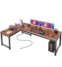 63” L-Shaped Gaming Desk Rustic Brown