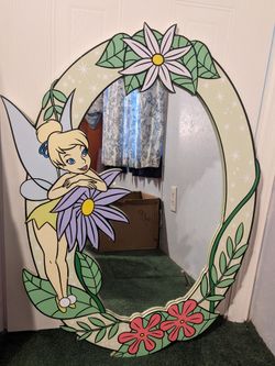 🌟 Vintage Disney Tinker Bell Floral Wall Mirror – Rare Collectible! 🌟