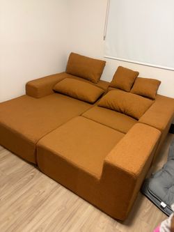 Modular Sectional Sofa in Caramel Boucle (burnt orange color)