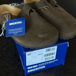 Men’s Birkenstock Boston Clogs Mocha Suede Soft Footbed