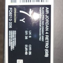 Nike Air Jordan Retro 4s Bred Reimagined SZ 7Y