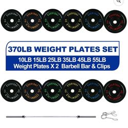 Gym Weight Plates With Barbell Set Of 370 lb