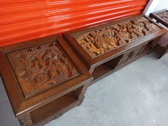 Hand carved Asian living room tbls Good Condition