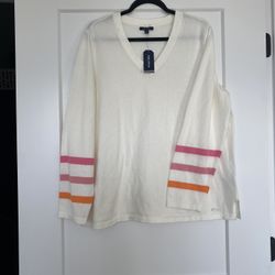 Nautica Marshmallo Lightweight Striped Cuff Sweater Women’s XL NWT