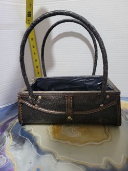 Studded Wood Frame Handbag Purse Plant Flower Seed Basket Planter Home Garden