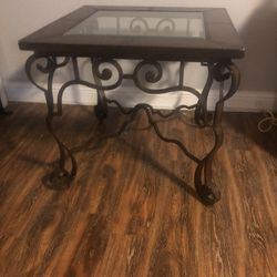 Table : Cast Iron, glass, and leather (see matching entryway table)