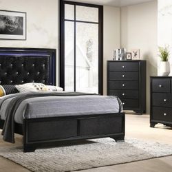 Micah Black LED Panel Bedroom Set


