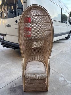 Vintage Boho Rattan Peacock Chair with Cushion