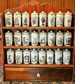 Porcelain Spice Jars (MJ Hummel) with Spice Rack - Vintage!