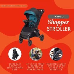 (Carseat Bundle) Baby Trend Tango Lightweight Compact Toddler Baby Infant Travel Stroller System with Oversized UPF 50+ Protection Canopy, Teal