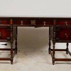 Spanish 1920 Antique Carved Library Desk and Chair