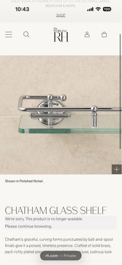 Restoration Hardware Chatham Chrome-plated brass shelf with ball-and-spool finials and soft angles