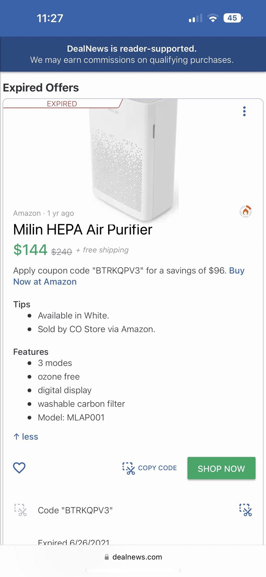 Milin HEPA Air Purifier 