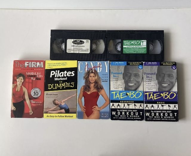 90s Workout VHS Lot The Firm Tae Bo Pilates Crawford MTV 7 Fitness Videos Bundle