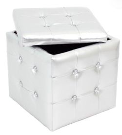 Pouf modern silver faux-leather storage ottoman