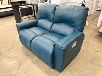 LA-Z-BOY Marine Blue Leather Power Dual Reclining Loveseat (Remotes Not Included)