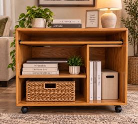 Wood Rolling Storage Cabinet with Shelves