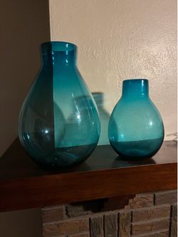 Teal - blue glass vases