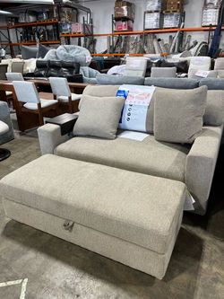 Thomasville fabric oversized chair with storage ottoman