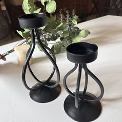 Modern Black Metal Candle Holders Set of 2 – Tall & Short Decorative Candlesticks
