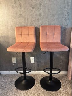 Dusty Pink/Black Velvet Swivel Upholstered Adjustable Counter Stool with Metal Frame (Set of 2)