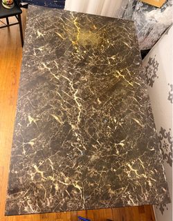 Dark Faux-Marble Top Dining Table with Black Metal Frame