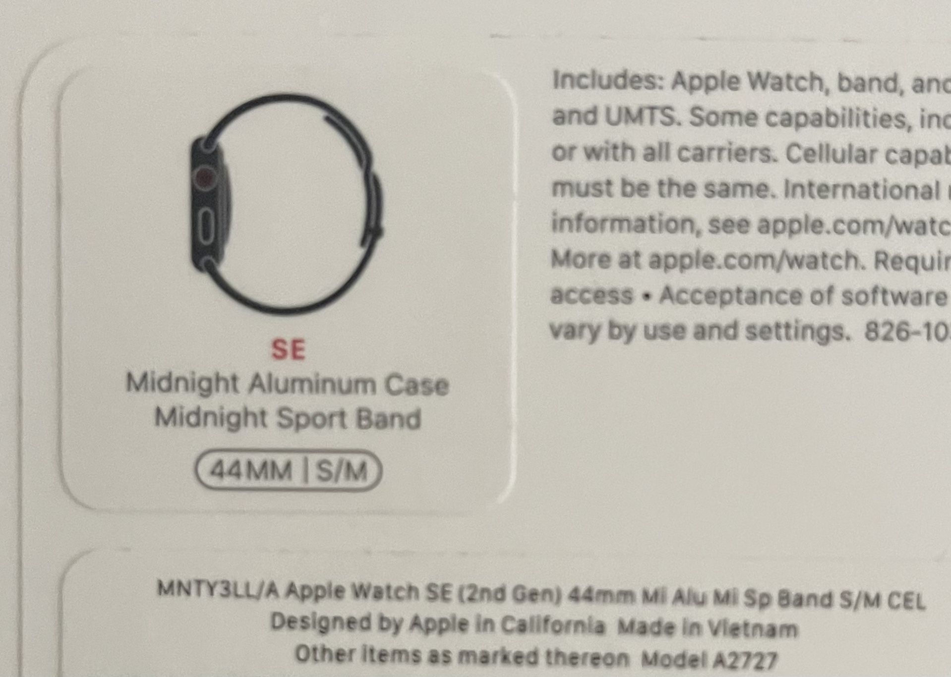 Apple Watch SE (2nd Gen) A2727 (GPS + Cellular) 44mm - Midnight AL/Midnight